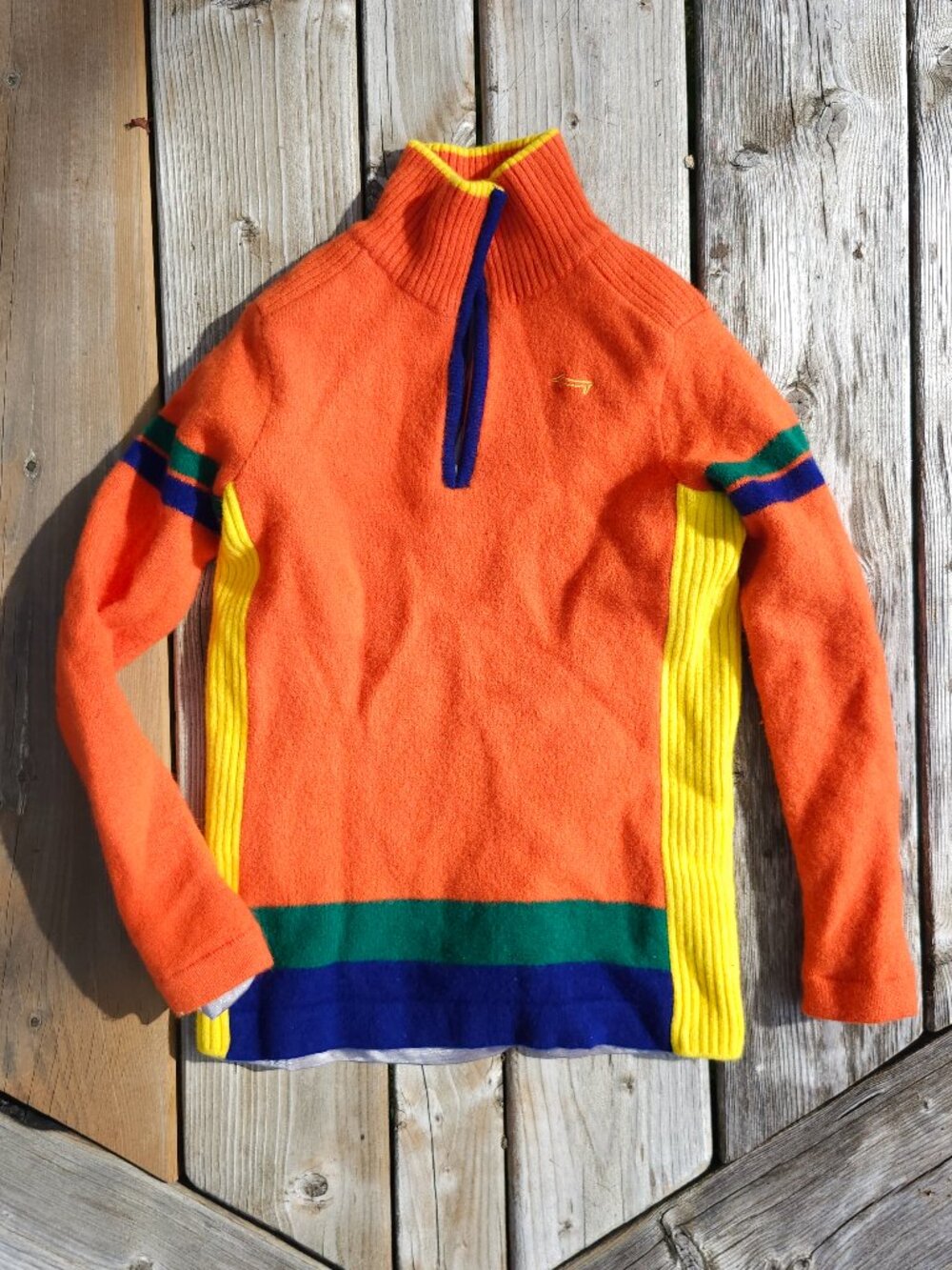 LOVELY Louis Castel Sweater Women's XS 100% Wool BRIGHT Orange with Stripes